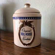 Nestle Toll House Cookie Jar - Recipe on the Back - Gold Eagle - Blue Star Band - 9 1/2 Inches Tall - Etsy