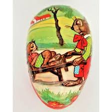 Vintage Paper Mache Nesting Easter 3 Eggs Wagon Bunnies ...