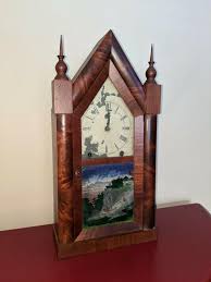 Gothic Steeple Clock Painted Glass Door Washington Rock NJ antique mantle style | #3778676333