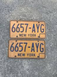 2 Vintage 1970s Matching Pair New York License Plates Orange Blue | eBay