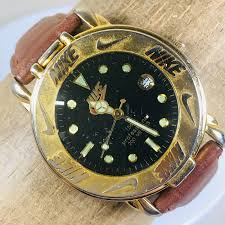 Vintage Nike Womens 3638 Black Dial Date Brown Leather ...