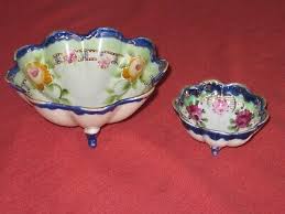 Vntg. Hand painted Japan Footed Master Nut bowl +nut cup ...