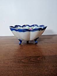 BEAUTIFUL HAND PAINTED COBALT ENAMEL FLORAL THREE FOOTED ...