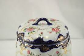 Antique Japanese Nippon Biscuit Jar Lid Hand Painted Cobalt Floral Unmarked | eBay