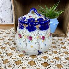 Vintage Antique Biscuit Jar Floral Cobalt Blue Gold China Porcelain 1910s 1920s | eBay
