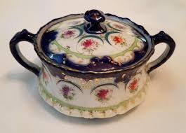 Vintage Flow Blue Covered Dish with Hand Painted Flowers | eBay