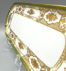 NORITAKE Moriage Japan green with raised gilded tray platter ...