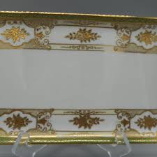 NORITAKE Moriage Japan Green With Raised Gilded Tray Platter ...
