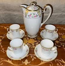 Nippon Hand Painted Chocolate Pot 4 Demitasse Cups With Saucers Circa 1911 | eBay