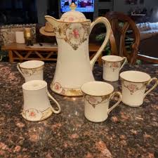 Gorgeous VTG Nippon Hand Painted Porcelain Rose Chocolate Pot, 5 cups Gold Foil | eBay
