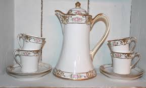 Antique Nippon Porcelain Chocolate Set, Hand-painted Floral and Gold Trim, Vintage Teapot With Cups and Saucers, Collectible Fine China - Etsy