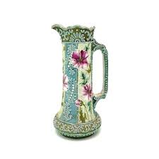 Antique Nippon Style Moriage Vase Pitcher – Hand Painted Enamel – Green Pink Floral – 10.5” – Unmarked - Etsy