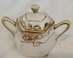 Vintage Nippon Hand Painted China Sugar or Condiment Bowl Lid Gold Design | eBay