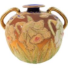 Antique Nippon Japan Hand Decorated Coralene Vase Daffodils ...