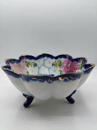Vintage Hand Painted Japan Moriage Footed Fluted Scalloped ...