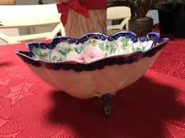Vintage Hand Painted Footed Floral Porcelain Bowl Made in ...