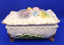 Vintage Footed Ceramic Trinket/Keepsake/Candy Box Fruit and Flowers Gold accents | eBay