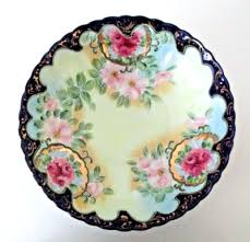 Antique Porcelain Serving Bowl Cobalt Blue/Gilt Trim Floral 10" Roses Japan AZ31 | eBay