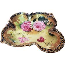 Exquisite Vintage Nippon 1900 Hand Painted "Red & Pink Roses" with . For Sale at Ruby Lane