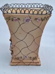 Square Ceramic Vase Wire Top 3D Teddie Bears And Daisies Hand Painted GIFT | eBay