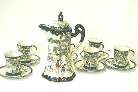 VINTAGE HAND PAINTED TEAPOT WITH SIX CUPS AND SAUCERS MADE ...