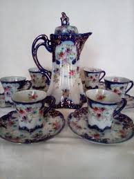 Nippon Hand Painted Cobalt & Gold Floral Chocolate Pot with 6 Cups & Saucers | eBay