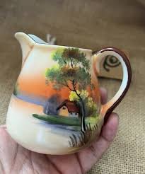 FALL Vintage NORITAKE Hand Painted Cream Pitcher, Creamer, Country Lake Scene | eBay