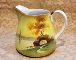 Antique Nippon Creamer and Sugar Set Larkin Scenic Lake Cottage Tree in Meadow Hand Painted Porcelain Shabby - Etsy