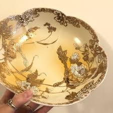 Antique Gold Hand Painted Lotus Nut Bowl Detailed in 24K ...