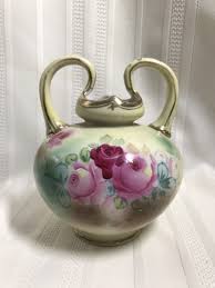 Porcelain Victorian Vase Nippon ? Red Pink Roses Gold Trim Hand Painted 2 Handle | eBay
