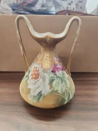 Antique Nippon Porcelain Hand Painted Double Handled Floral Roses Vase | eBay