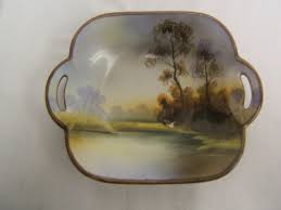Vintage Noritake Hand Painted Rectangle 2 handled Dish Swan on Lake AUC | eBay