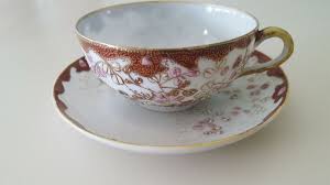 NAGOYA NIPPON CUP AND SAUCER BROWN & WHITE W/PINK GREEN ...