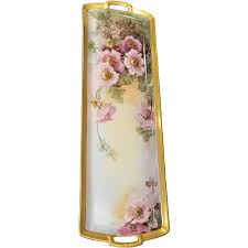 Antique MZ Hand Painted 19.5" Long Dresser Tray. For Sale at Ruby Lane