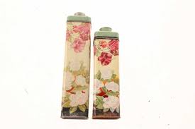 2 Antique Lander Gardenia & Sweet Pea Talc Powder Tins Flower Design - Antique Mystique