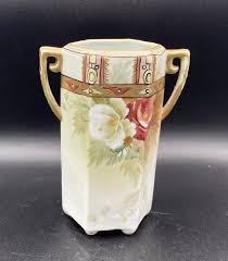 Nippon Hand Painted 2 Handle Hexagon Art Deco Vase Gold ...
