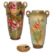 Vintage Nippon Scenic and Floral Handled Vase. For Sale at ...