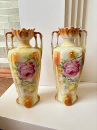 Antique Pair of Ceramic Vase AMPHORA Style Floral Decorative ...