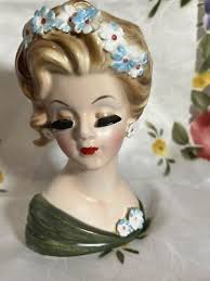 HTF Vintage Lefton LADY HEAD VASE With Cornflowers, Earrings ...