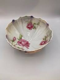 Antique Floral porcelain footed bowl with floral rose ...