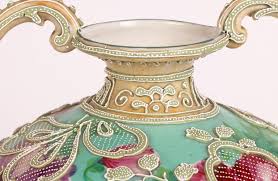 Japanese Pair Meiji Twin Handled Moriage Floral Painted Vases For Sale at 1stDibs | japanese moriage vase