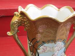 16" NIPPON Vase w/Handles, Sharp Arts & Crafts Scenic Landscape, Clouds w/ Gold | eBay