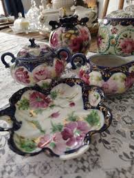 Vintage Cobalt Blue Porcelain Japanese Tea Set Gold Trimmed ...