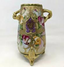 Antique Nippon Porcelain Hand Painted Floral Poppies Moriage Footed Vase KP21 | eBay