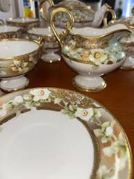 Late 19th Century Nippon 24kt Gold Hand Painted Tea Set- 17 Pieces | Chairish