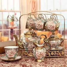 Amazon.co.jp: Phnom Penh Floral Teapot Set Vintage Cup Gold Coffee Set & Saucer Teapot Set (Gold As Shows) : Home & Kitchen