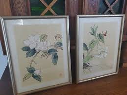 Pair Vintage Chinese Asian Paintings on Silk, Floral | eBay