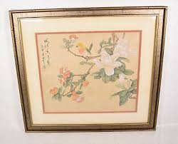 Antique Framed Asian Watercolor Bird & Flower Painting on Silk Stamped | eBay