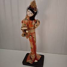 Geisha Doll 11 In Tall Orange Kimono And Drum Made In Japan ...