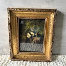 Antique Framed Oil Cow Painting on Board / Gold Wooden Frame ...
